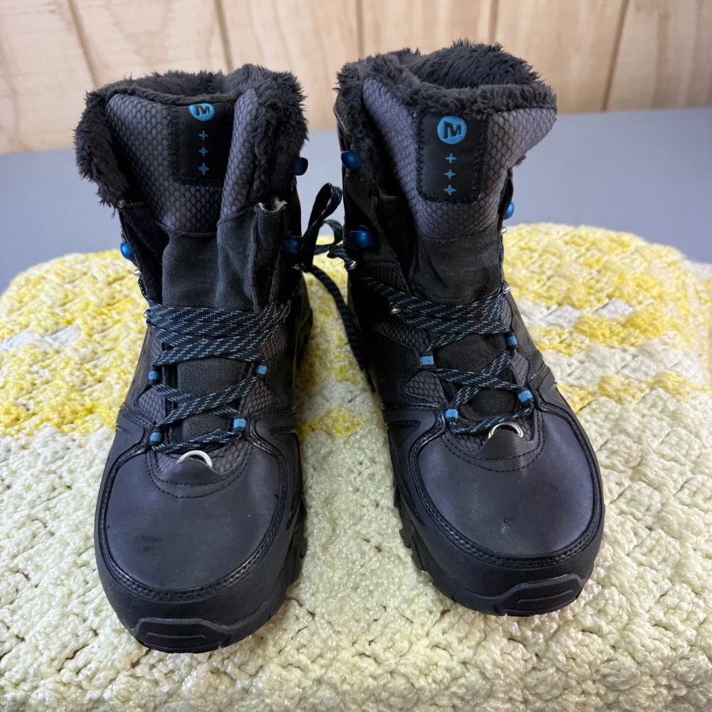 Merrell Womens Black Waterproof Winter Hiking Boots J21120 Size‎ 9 Active Heat